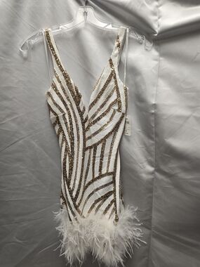 Windsor White Dress with Gold Sequins